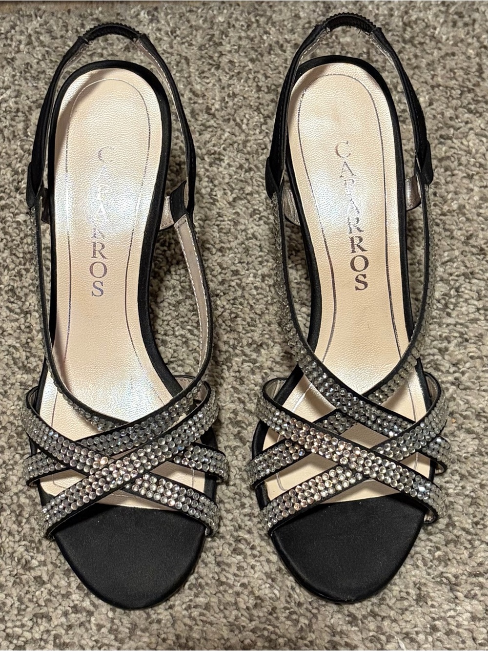 Caparros Black Satin Strappy Slingback Heels